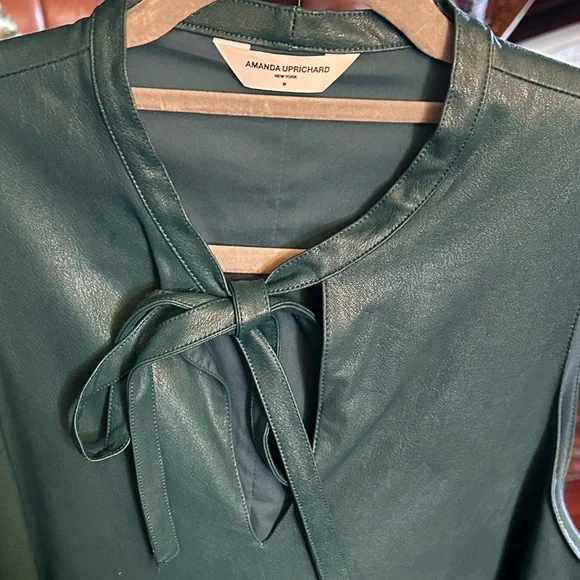 Amanda Uprichard Louie Forest Green Faux Leather Mini Swing Dress - Picture 8 of 10